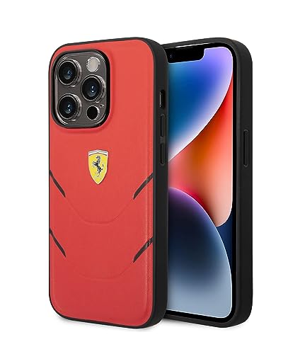 Image of CG MOBILE Ferrari iPhone 14 Pro Max Case [Official Licensed] Contrasted Lines Hot Stamped On A PU Leather Cases Protective Case /Cover Designed for iPhone 14 Pro Max (6.7-Inch) 2022 - Red