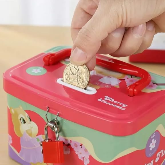 Image of Sajani Cute Cartoon Creative Portable Piggy Bank, Money Saving Box with Combination Lock, Mini Coin Bank Gifts for Boys and Girls, Best Return Gifts for Kids (Pack of 1) (Rectangle - Pink)