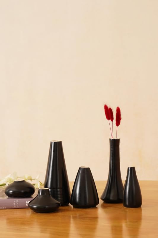 Image of PUREZENTO Black Japanese Ikebana Vase - Set of 5 | Unique Geometric Shapes Vase for Decor Centerpiece & Showpiece | Decorative Vases for Home, Living Room