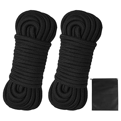 2 Pack 10m/32 Feet Soft Cotton Rope Black 8mm Long Thick Craft Cotton Cord All Purpose Bondage Rope Durable Twisted Cord with Storage Bag