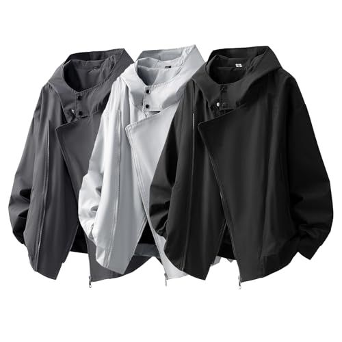 GURUNVANI Mens Solid Color Zip Up Hooded Jacket Unisex Oversized Sports Windbreaker Coat3