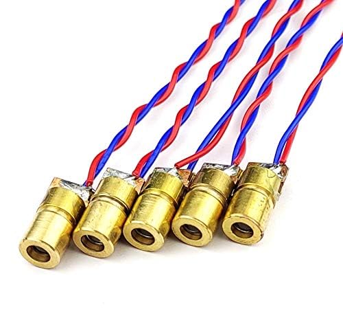 AVS COMPONENTS 5V 650nm 5mW Red Dot Laser Head Red Laser Diode Laser Tube with Leads Head Outer Diameter 6mm 5 Pcs