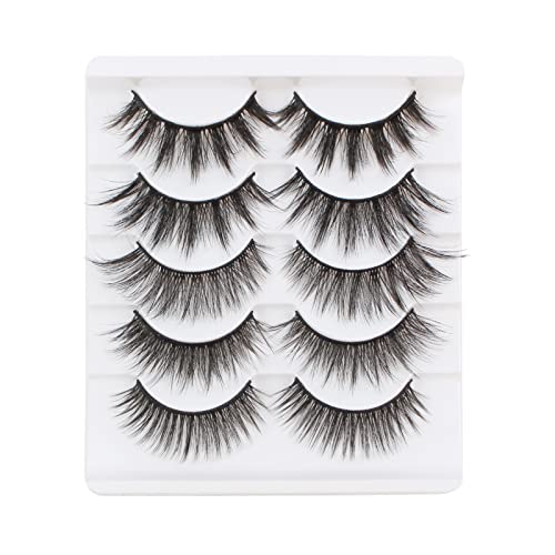 POEPORE 5 Pairs/Pack Mink False Eyelashes Natural Look Handmade Natural Fluffy Eyelashes Reusable No Glue 5 Styles Mixed