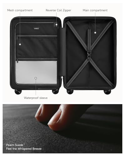 Image of LUGGEX Carry On Luggage 22x14x9 Airline Approved,HUP3 Accelerate Access with DiHook, Handy Pouch, 20 inch Expandable Hard Shell Suitcases with Spinner Wheels (EX-Enhance,Reef Black,20 Inch,37L-41L)