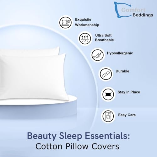 Image of 100% Organic Cotton Pack of 2 Travel Pillowcases 12x16 White Pillow Cases with Zipper Closure, Crisp Percale Weave, Soft & Cooling Pillow Covers (Size-12x16, White)