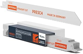 Presch Reciprocating saw blades universal for wood and stainless steel 210mm 10 pcs - 8% Cobalt saw blades for carbide and wood - Universal shaft reciprocating saw blades set incl. box