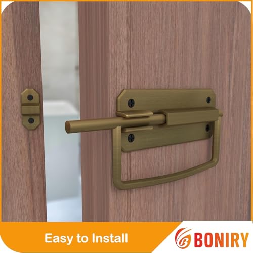 Image of Boniry Door Latch Lock, Kadi /Kundis with Grab Handles - Solid Metal Door Stopper for Bathroom, Home, Office - Easy Install, Smooth Sliding, Heavy Duty Latch (4, Brass)