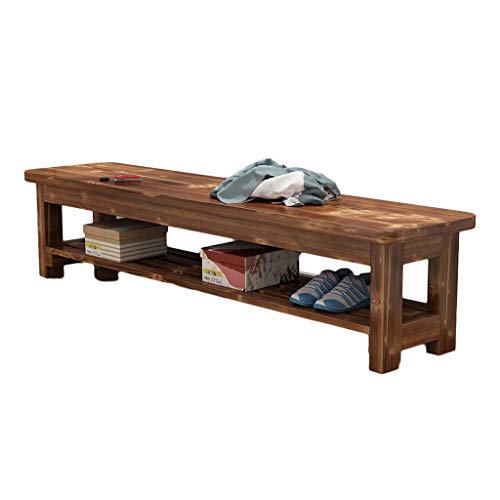 Tabouret long en bois massif double couche pour entrée et vestiaire