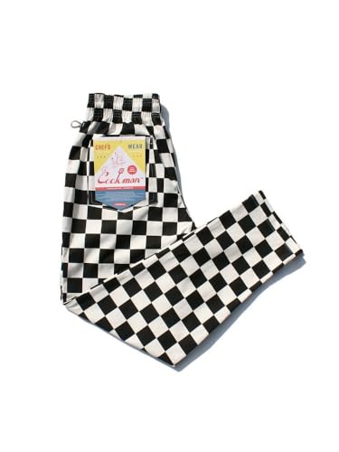 COOKMAN Chef Pants - Checker : Black, Relaxed Fit Kitchen & Street Use, Adjustable Drawstring Waist Medium
