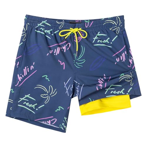 Image of SURF CUZ Mens Swim Trunks with Compression Liner Swim Shorts 7 inch Swimming Trunks Stretch 7 Inch Swim Suits Quick Dry