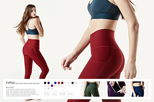 Calça feminina de ioga TSLA de cintura alta com bolsos, calça capri de ioga com controle de barriga,