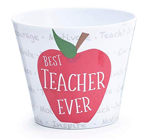 Apple Themed Best Teacher Ever Melamine Pot Cover 4 Inch