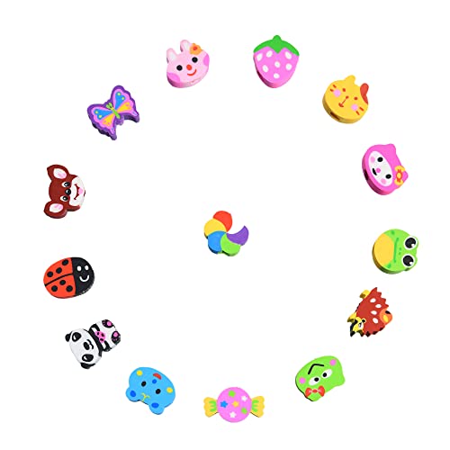 QDXATIVP 28PCS Fun Cute Pencils for Kids,Colorful Stripe with Assorted Fruit Animal Erasers Toppers,for School Office Classroom Supplies Students Children