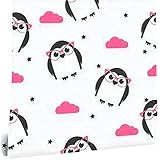 Modern 3D Children's Seamless Pattern with Penguins Penguins in Pink Glasses Wallpaper Stick and...