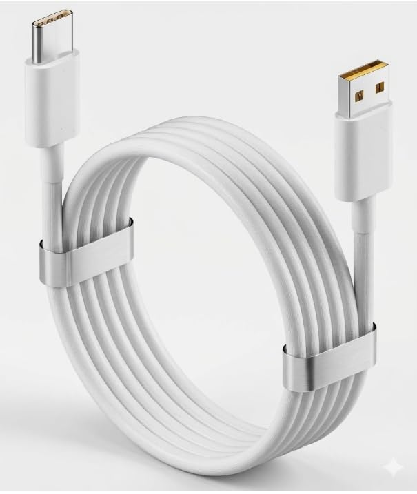 Image of 80W SuperDart USB to Type C Fast Charging Cable | 8A VOOC /Dart Fast Charger Cable Compatible with Realme 15 /14 /13 /12 /11 /10, Narzo 80 /70 /60 /50, Realme GT Series | Fast Data Sync Durable Cable (White)