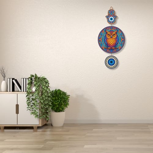 Image of GiftOday Owl Shape Wooden Wall Hanging For Home & Kitchen Decor | Evil Eye Decoration Living Room, Bedroom | Modern Artwork | Mdf Item | Wall Hanging Ornament Door Decorative (18 x 30 CM)