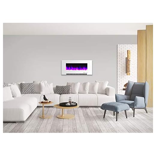 Cambridge CAM42WMEF-1WHT 42 In. Wall-Mount Electric Fireplace in White with Multi-Color Flames and Crystal Rock Display