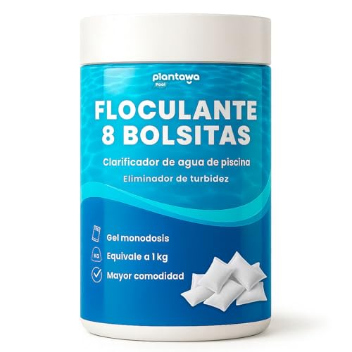 PLANTAWA Floculante en Polvo Monodosis 8 Unidades | Floculante Clarificante para Piscinas, Equivale 1KG, Eliminador Turbidez, con Ingredientes Origen Natural, Vegano, Todo Tipo Piscinas, SPA