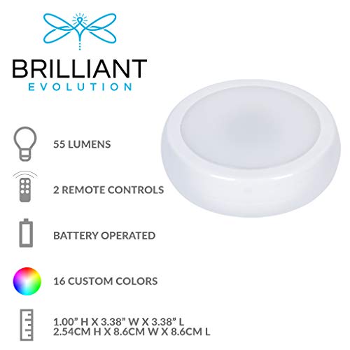 Brilliant Evolution Wireless Color Changing LED Puck Light 6 Pack With 2 Remote Controls | LED Under Cabinet Lighting | Closet Light | Battery Powered Lights | Under Counter Lighting | Stick On Lights