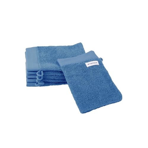 TOM TAILOR Waschhandschuh, 6er Set, 16 x 21 cm, 100% Baumwolle / Frottier, mit Aufhänger und Label mit Logo, COLOR BATH TOWEL Blau (Cool Blue)
