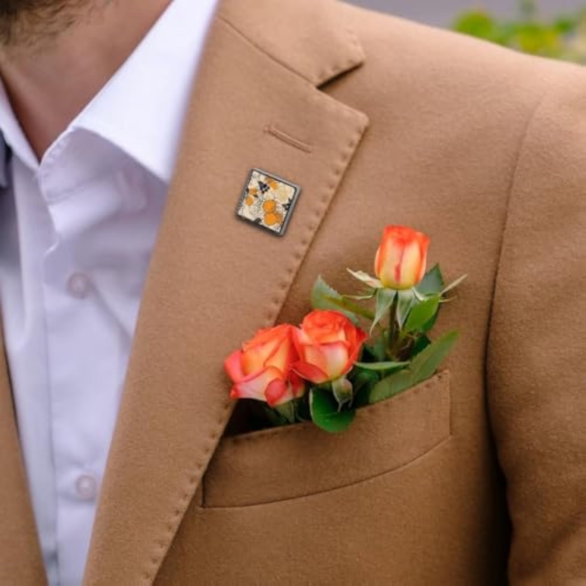 Yellow Pattern Square Lapel Pin, Bright Accessory