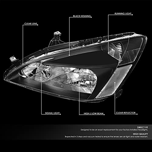 Factory Style Headlights Assembly Replacement Compatible With Honda Accord 03-07, Driver And Passenger Side, Black Housing, Clear Lens #TOP1