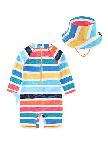 Baby boy Swimsuit Toddler One Piece Zipper Swimwear UPF 50+ Sun Protection Sunsuit Infant Bathing Suit with Sun Hat2