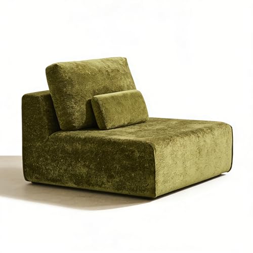 AIMSTYTO Modular Single Sofa Couch, Green Plush Velvet No-Assembly Compressed