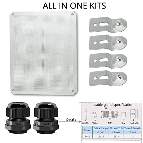 Otdorpatio Junction Box, Hinged Clear Cover Stainless Steel Latch Ip67 Waterproof Abs Project Box With 2 Pg21 Cable Gland,Electrical Box Enclosure With Mounting Plate & Wall Bracket 19.7 X 15.7 X 7.9Inch #TOP5