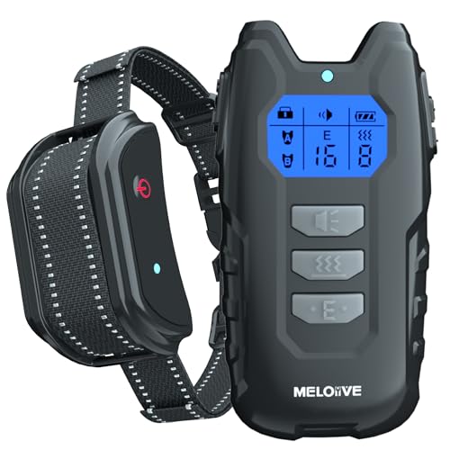 Meloive Collier de Dressage pour Chiens Rechargeable,Portée de 3000m,100% Résistant à L’Eau avec Verrouillage de Sécurité,Modes Son,Vibration et Choc Électrique,Ecran LCD Rétro-éclairé