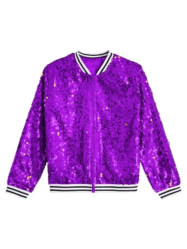 CHICTRY Kids Jackets Girls Boys Shiny Sequins Baseball Coat Jacket Dance Bomber Tops Outwear3