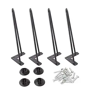 Osring 14 Inch Hairpin Legs Solid Steel Furniture Table Leg 4pcs, Heavy Duty Hairpin Feet 3/8? Dia 2 Rods Furniture Legs Black with Protector Pads for TV Stand, Wood Table and Coffee Table