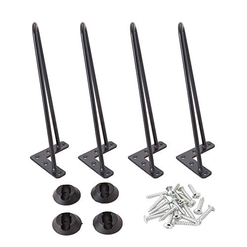 Osring Patas de horquilla de acero sólido de 14 pulgadas, 4 piezas, patas de horquilla resistentes de 3/8 pulgadas de diámetro, 2 varillas de patas de muebles, color negro con almohadillas protectoras
