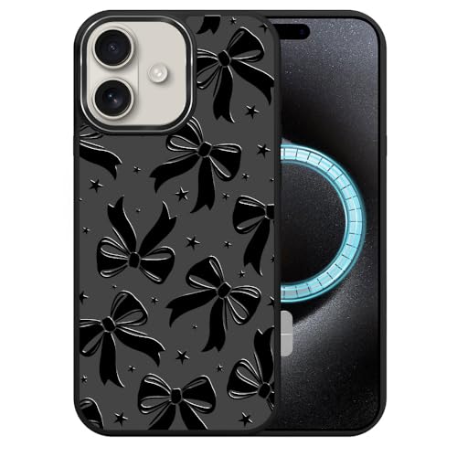DAIZAG Case for iPhone 16, [Durable Shockproof Protective Magnetic Cover] [Compatible with MagSafe],Bows Ribbon Black