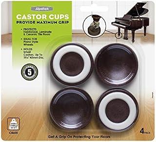 Slipstick CB605 Floor Protectoring Castor Cups with Non Slip Rubber Feet (Set of 4) 45 mm Round Caster Cups for Furniture Wheels - Brown
