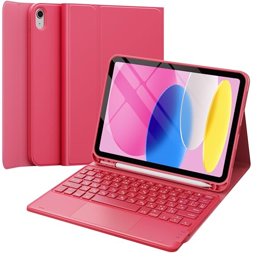 Earto for iPad A16 キーボード 11世代 2025 iPad 10世代 キーボード 10.9 タッチパッド付き JIS基準日本語配列 2台デバイスマルチペアリング ipad 11世代 ケース 脱着式 多角度調整 ペンシルホルダー付き スマート軽量 薄型ケースtype-c充電式 マグネット付き A2696/A2757/A2777対応 レッド