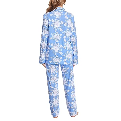 Image of Tugege Pajamas Set Long Sleeve Sleepwear Womens Button Down Nightwear Pj Sets(Blue Lotus-Blue Lotus)