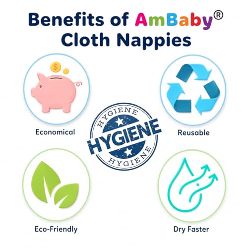 Image of Ambaby Pack of 6 Pure Padded Cotton Langot for New born Baby 0-6 Months | 3 Layered Extra Soft & Adjustable Nappies Breathable Reusable & Washable Nappy for Baby Boy & Girl | Newborn Baby Essentials
