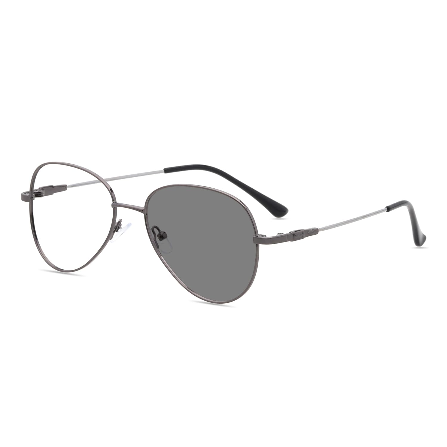 HELES Aviator Full Rim Flexible Titanium Alloy Photochromic Grey Reading Glasses Single Vision Outdoor Sunglasses Readers