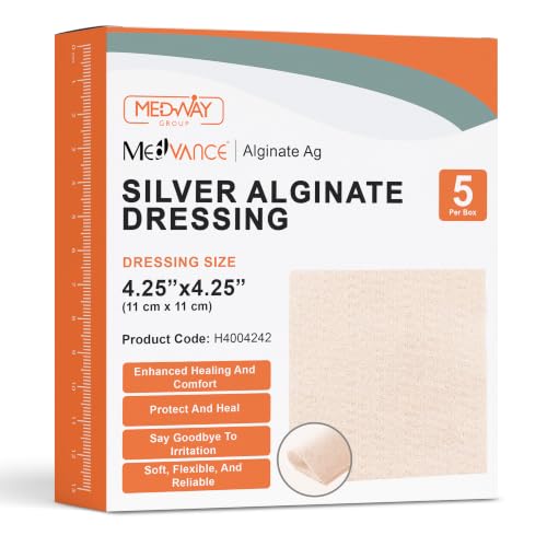 CuraVance Antibacterial Alginate Dressing with Silver, 4.25"x4.25" Box of 5