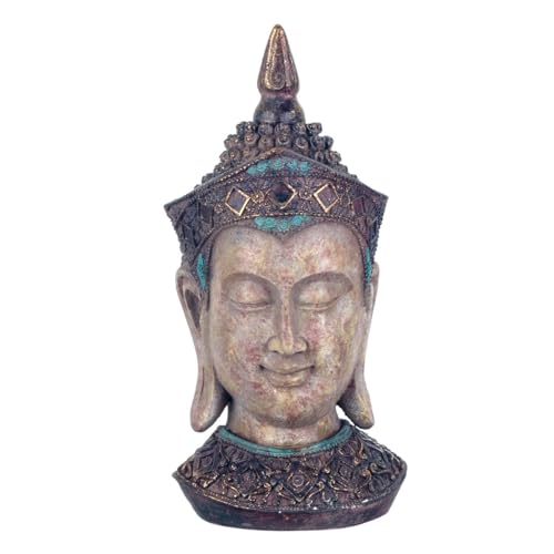 BY SIGRIS Figura Cabeza Buda Gris de Resina 32 * 14 * 15cm Figura de Buda
