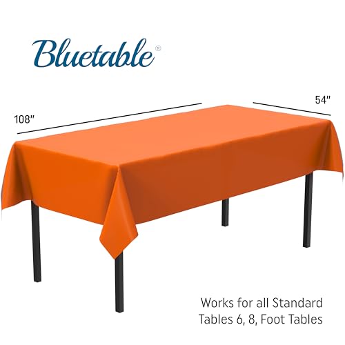 Bluetable Plastic Tablecloth Disposable Orange Rectangle (12 Pack) Bulk - Ultra Heavy Duty Table Cloth (54” x 108”) 6 Foot or 8 Foot Tables, Premium Orange Party Table Cloths Birthdays [12 Pack] by Bluetable - Image 2