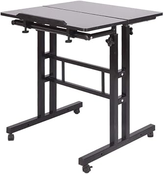 Aptliton Mobile Computer Desk Standing Desk Height Adjustable Rolling Table with Tilting Table Top, Sit-Stand Workstation with Wheels Laptop Tables Workstation for Home and Office, 60x60x70-110CM