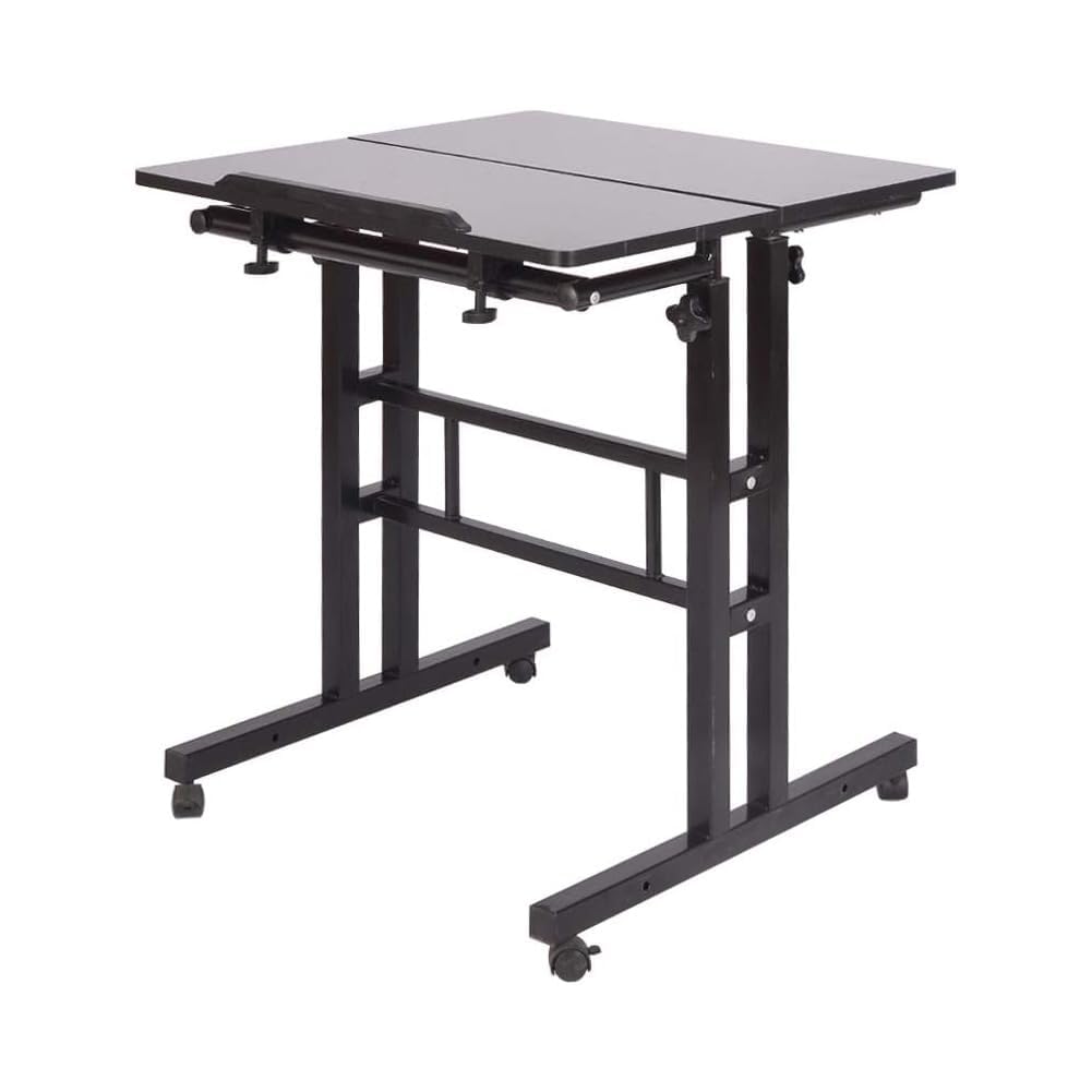 Garvee Bureau Debout Compact et Mobile – Hauteur réglable 60x60 cm, Plateau inclinable, roulettes – Poste de Travail pour Ordinateur Portable – Idéal Bureau à Domicile – Structure Fer et MDF Noir