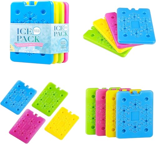 BLUE ELE Reusable Ice Packs for Lunch Boxes and Coolers, 4 Pack Slim & Lightweight Freezer Packs, Long Lasting Ice Blocks for Camping, Picnic, Work or School, MultiColored