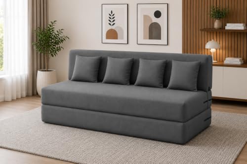 Image of Four Seater Sofa Cum Bed 6x6 Ft with Soft Foam Cushioning, Comfortable Foldable Sofa Bed for Living Room, Bedroom, Guest Room & Office(Grey)