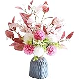 BDHD 枯れない造花デイジー 人工植物 花瓶付き 装飾品 インテリア おしゃれ ギフト リビングルーム 玄関 レストラン 誕生日プレゼント 花束 美術館 北欧 フラワーアレンジメント オフィス ラナンキュラス 生花 造花セット (ピンク1,プラスチック花瓶)