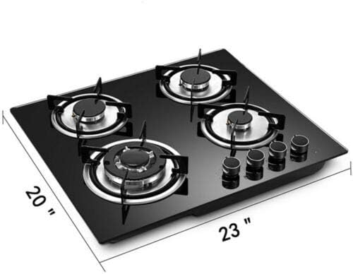 23” Built-in Gas Cook Cooktop Stove, 4 Burner NG/LPG Gas Hob Cooktop Electronic Ignition High-Power Gas Stove Countertop Tempered Glass Easy to Clean Cooker