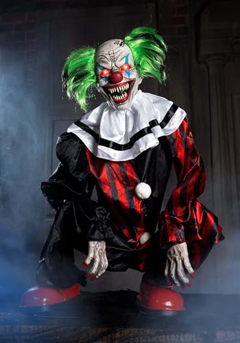 Fun Costumes Crouching Clown Red Animatronic Evil Circus Halloween Decoration Swaying Lights Up Laughs Display