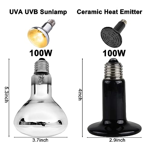 DXOPHIEX 15 inch Dual Reptile Light Fixture, Max 150W Dual Reptile Heat Lamp Fixture with 100W UVA UVB Sun Light & Ceramic Heat Emitter,Double Dome Lamp for Terrarium and Tortoise Habitat